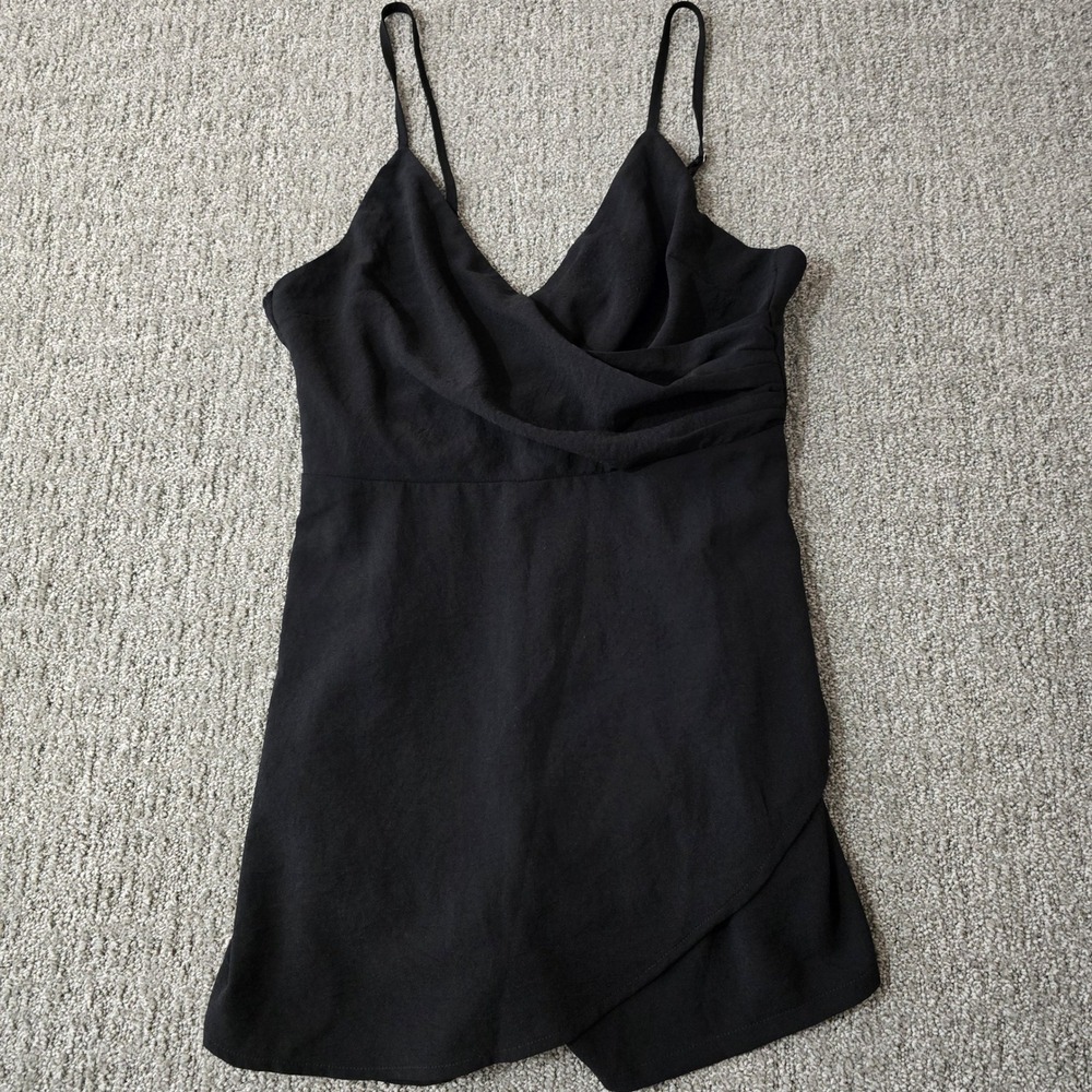 Lulus Black Wrap Romper Womens Large‎ Spaghetti Strap Draped Mini Party
